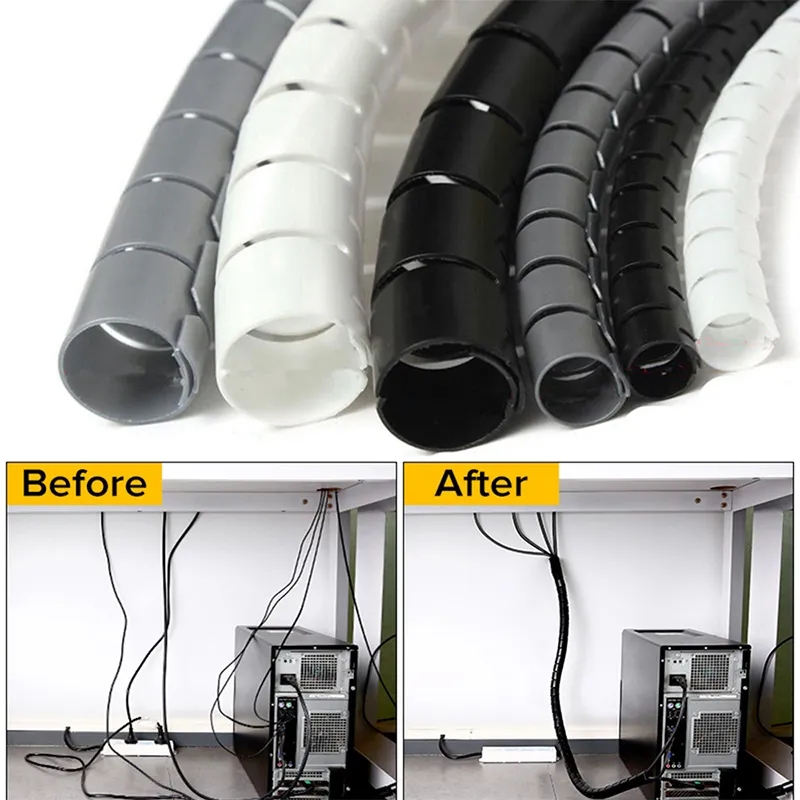 Plastic Pipe Clip - 1/2 メートル柔軟なスパイラルケーブルオーガナイザークリップ収納パイプコードプロテクター管理ケーブルワインダーデスク Tidy ケーブルアクセサリーツール