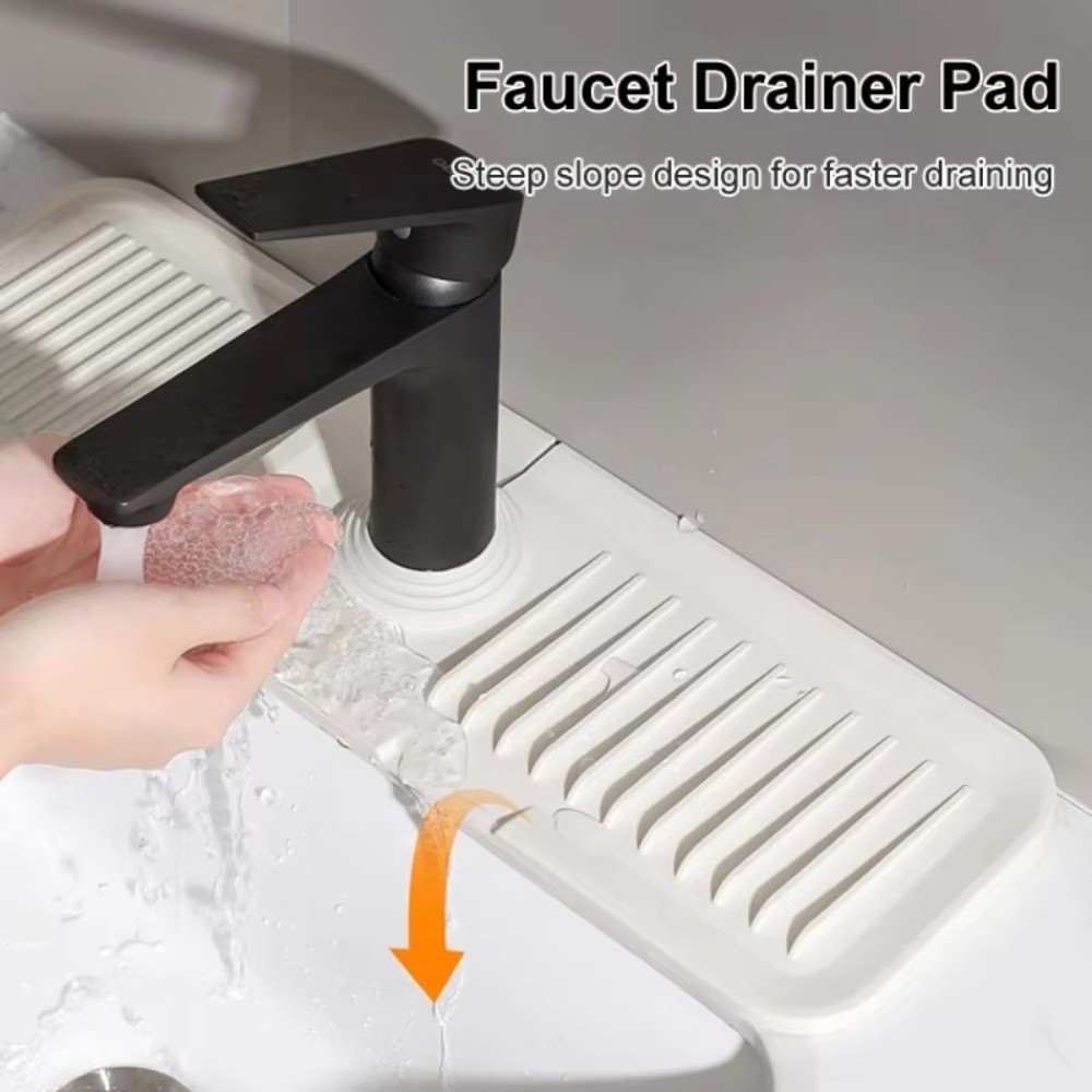 Silicone Tap Washer - 耐久性のある38*12cm蛇口排水マット、縁が高められたシリコン製キッチンシンクスプラッシュガード、滑り止め防水浴室排水パッド