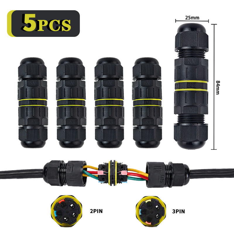 Push Fit Connector - 5 個 IP68 防水クイックワイヤーコネクタ 2/3 ピンプッシュイン屋外ジャンクションボックス