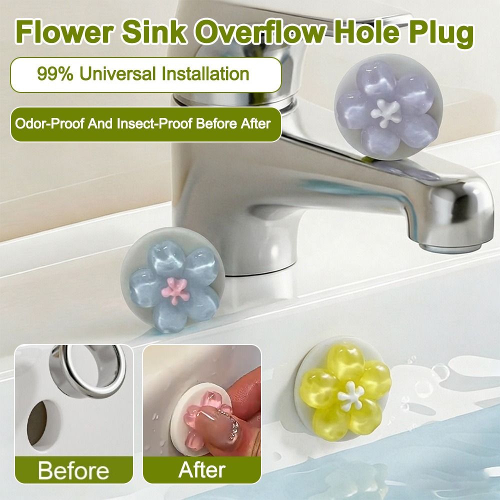 Overflow Pipe Clip - 詰まり防止下水道管シールリング防虫花型フラワーシンクオーバーフローホールプラグ防臭シールカバー