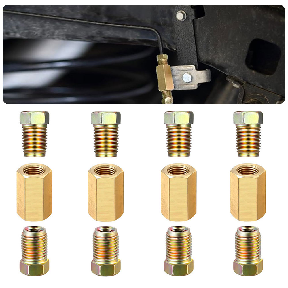 Compression Fitting Brass - 真ちゅう製ブレーキライン圧縮パイプ、圧縮継手、ストレート外反母趾、ワイヤーチューブ、車の接続部品、3/16、3/8-24、12個