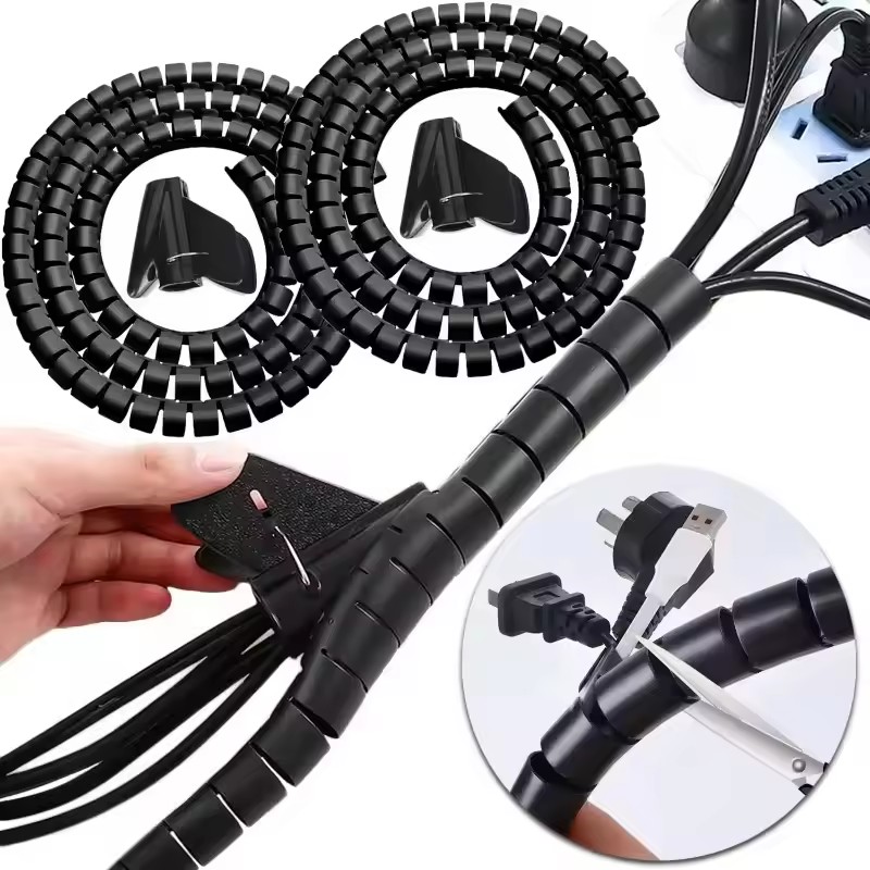 Plastic Pipe Clip - 2 メートル柔軟なスパイラルケーブルオーガナイザークリップ収納パイプコードプロテクター管理ケーブルワインダーデスク整理整頓ケーブルアクセサリーツール