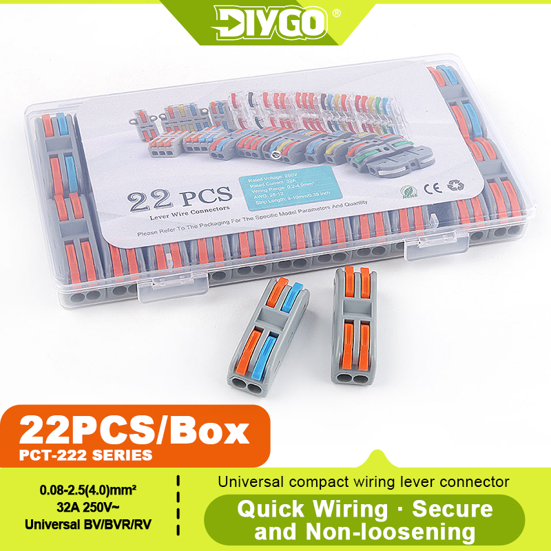 Push Fit Connector - DIY GO 22個入り レバーワイヤーコネクタ プッシュイン式クイックコネクトワイヤーコネクタ コンパクト端子