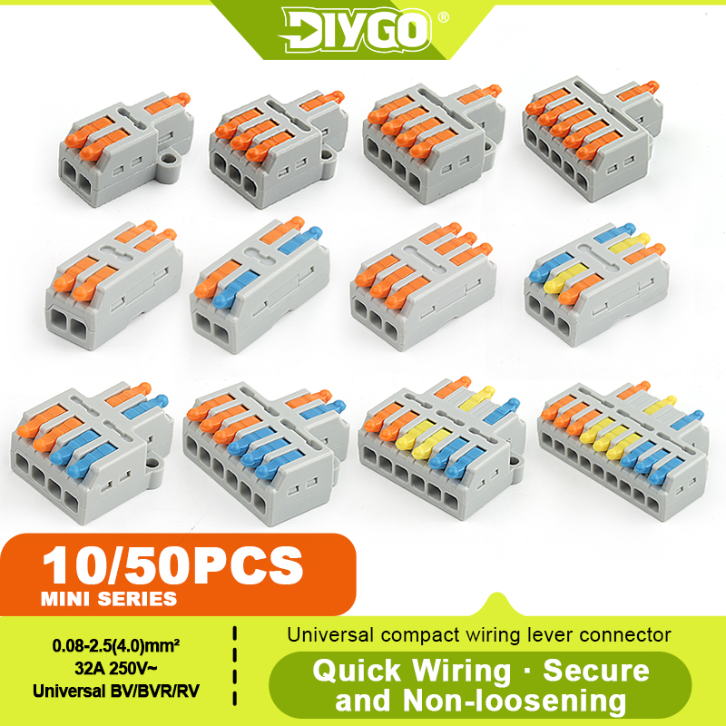 Push Fit Connector - DIY GO 10/50 個ユニバーサルコンパクト高速プッシュインワイヤーコネクタ端子台電気ケーブル接続 DIY 家庭用配線用