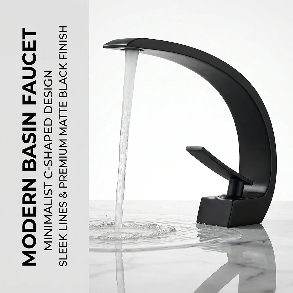 マットブラックの浴室用蛇口、アルミニウム合金製のモダンなC型 - Silicone Tap Washer のレビューと価格
