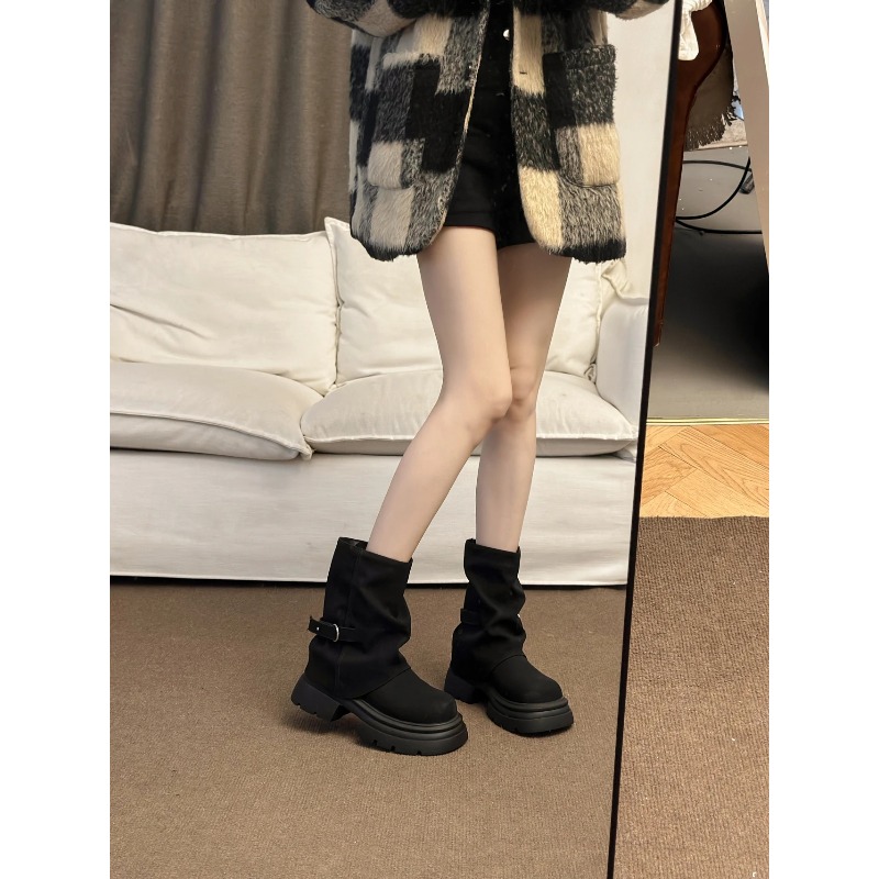 女性の厚底ブーツ英国スタイル秋冬ショートブーツブラウンマーメ - Pipe Bending Spring のレビューと価格